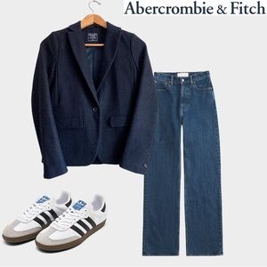 Abercrombie & Fitch Wool Speckled Navy Blazer Tailored Vintage Preppy Y2K Jacket